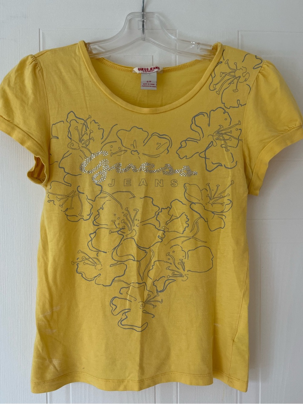 Guess jeans yellow cap sleeve baby tee